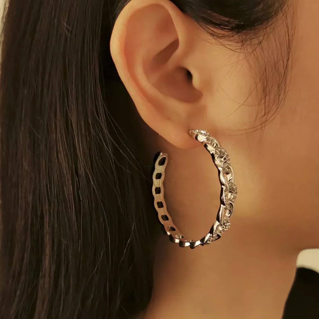 Silver Rhinestone Hoop Earrings